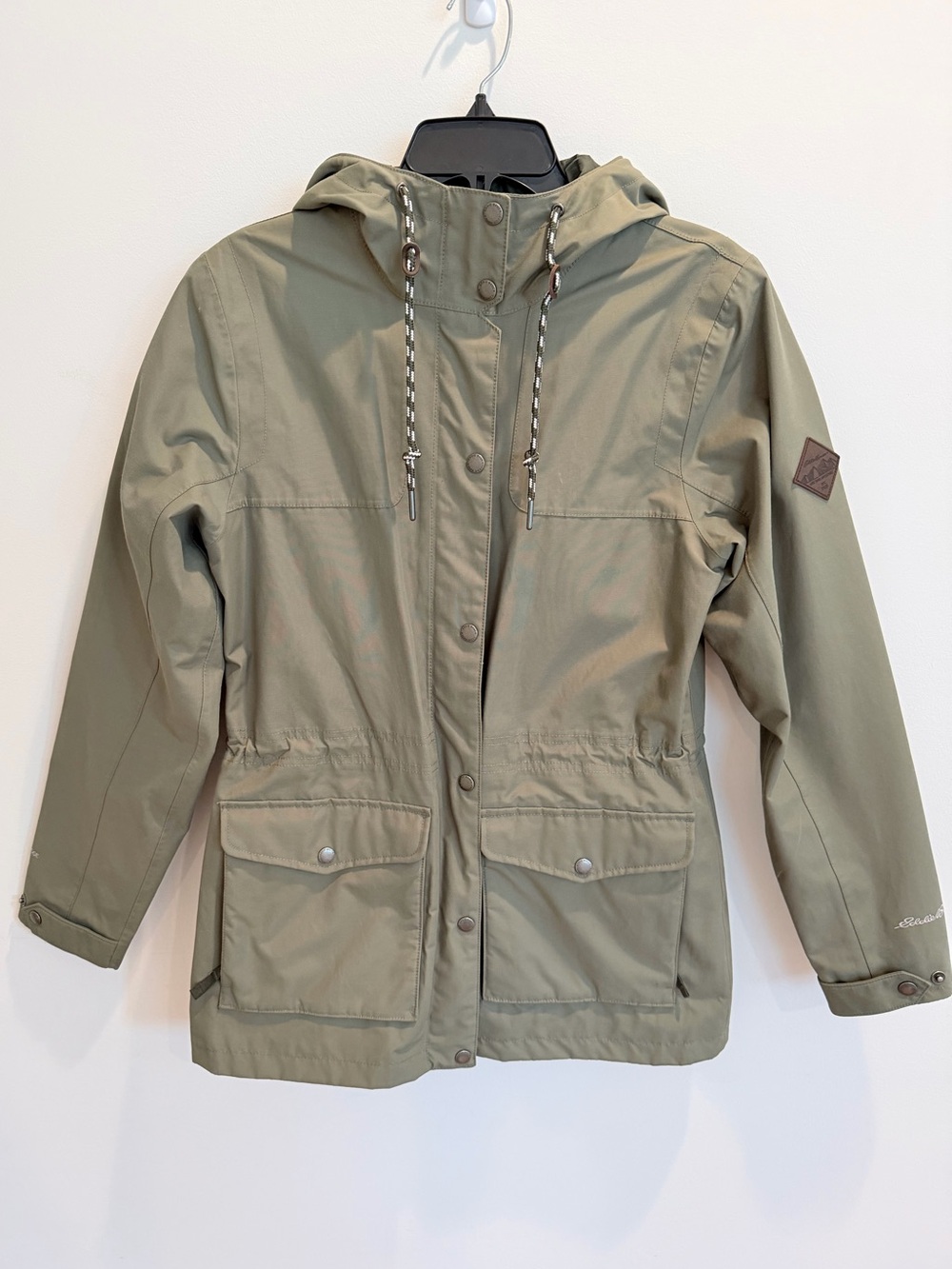 Eddie Bauer Light Green Hooded Anorak Rain Jacket, Size Medium Tall